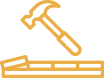 An orange outline icon of a hammer striking a wooden plank, symbolizing construction or carpentry work—perfect for representing hardwood floor refinishing services.